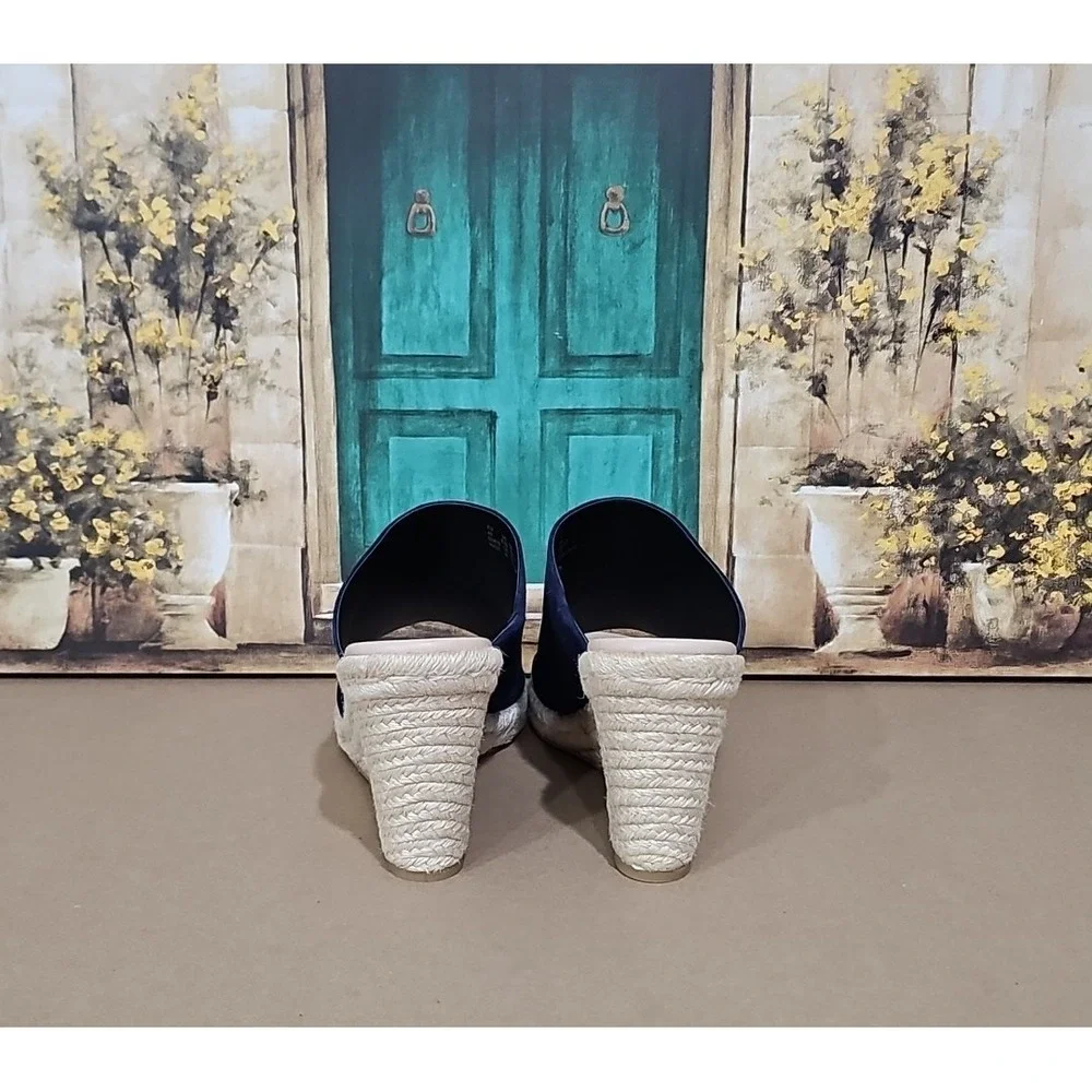 Stuart Weitzman Navy Wonda Espadrille Wedge Heel Mules Sandals Size EU 40/9.5 B